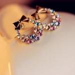 Circular Rhinestone Bow Earrings